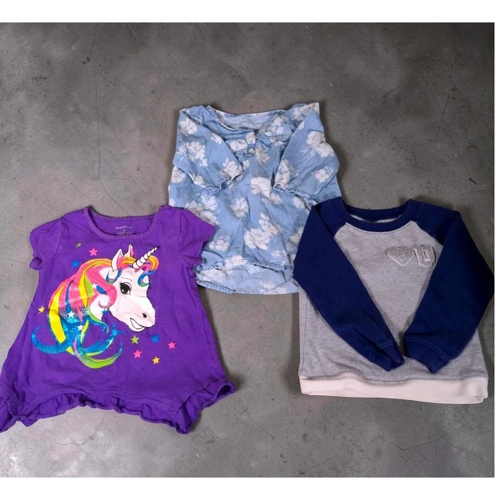 Lot‎ 3 4T Toddler Girl Shirts Carters Sonoma Healthtex Unicorn Floral Sweatshirt